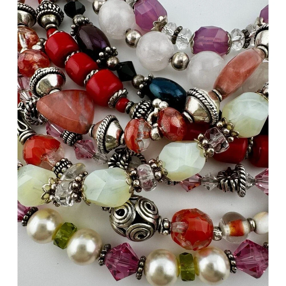 Sterling Silver 925 Beaded Bracelet Lot 9 Toggle Clasp Gemstone Glass Artisan